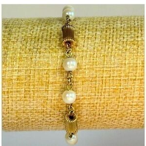 Genuine Cultured Pearl 12 Karat Gold Filled Fluted Beads Wire-Linked Bracelet